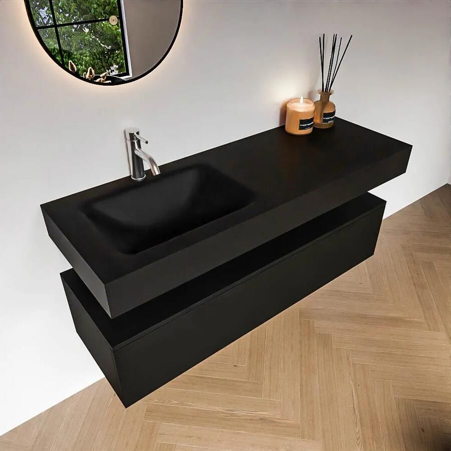 Zaro Alan badmeubel 130cm urban 1 lade met vrijhangende wastafel cloud links 1 kraangat urban