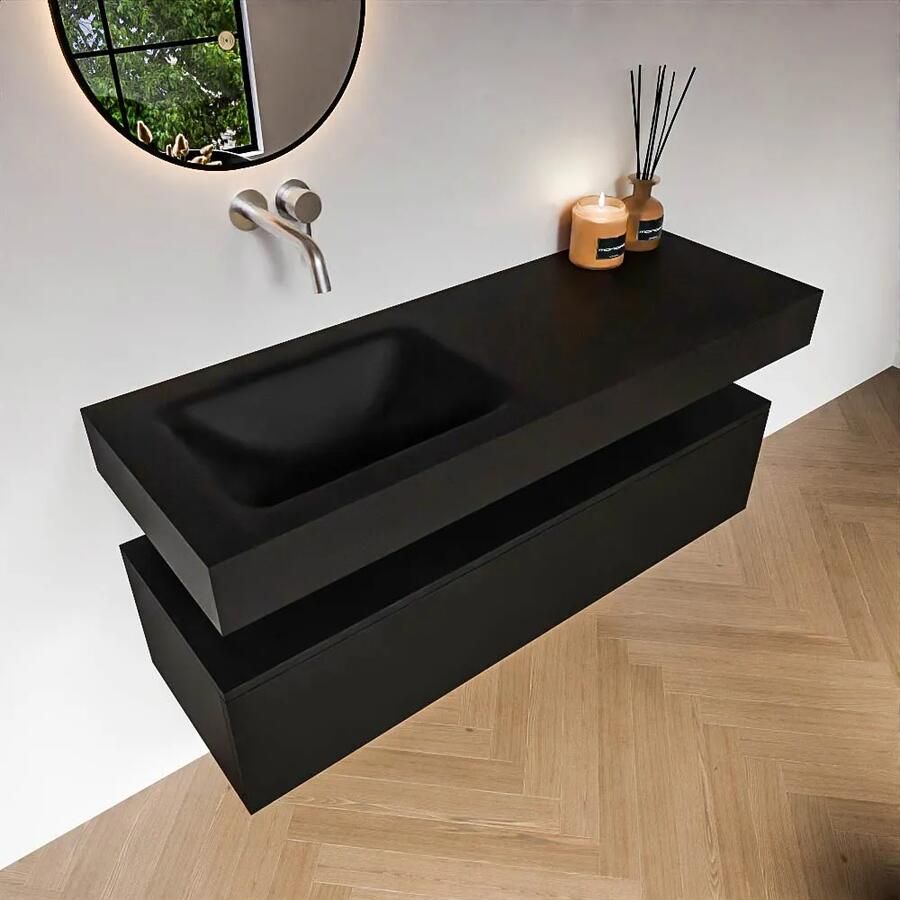 Zaro Alan badmeubel 130cm urban 1 lade met vrijhangende wastafel cloud links zonder kraangat urban