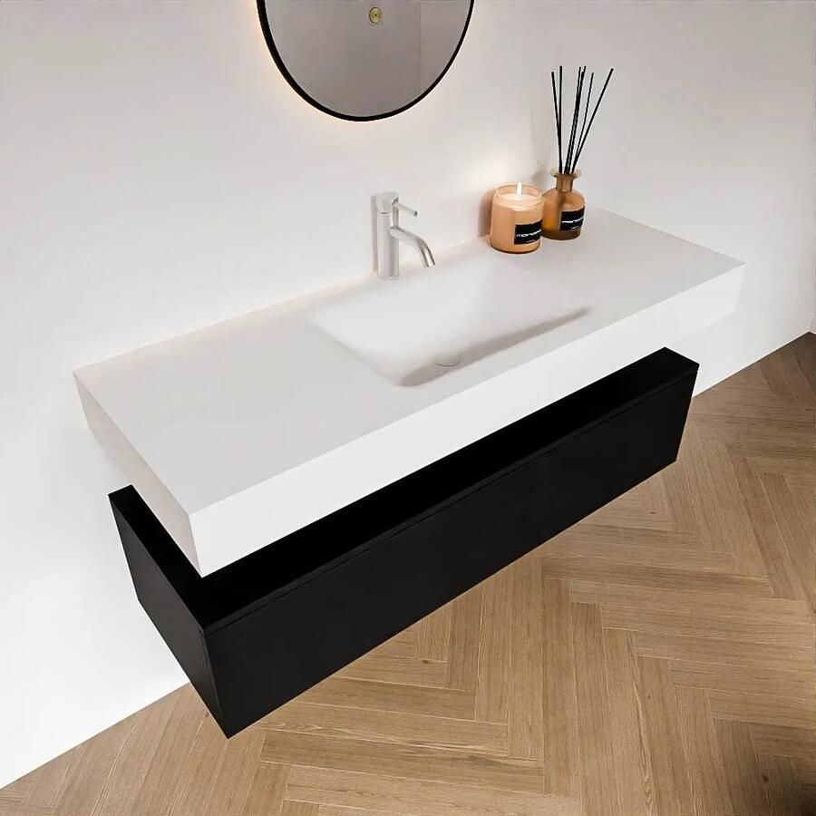 Zaro Alan badmeubel 130cm urban 1 lade met vrijhangende wastafel cloud midden 1 kraangat talc