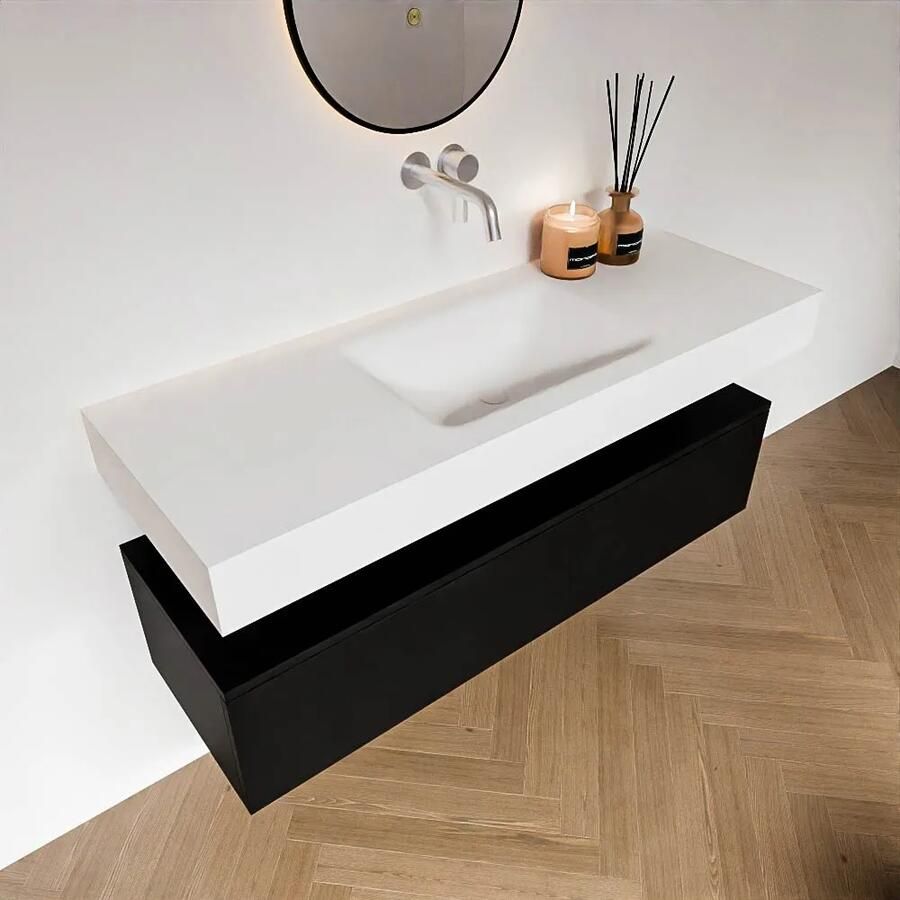 Zaro Alan badmeubel 130cm urban 1 lade met vrijhangende wastafel cloud midden zonder kraangat talc