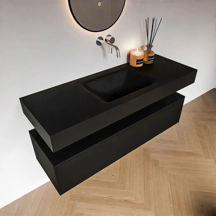 Zaro Alan badmeubel 130cm urban 1 lade met vrijhangende wastafel cloud midden zonder kraangat urban