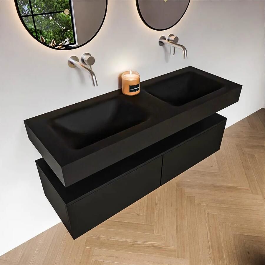 Zaro Alan badmeubel 130cm urban 2 lades met vrijhangende wastafel cloud dubbel zonder kraangat urban