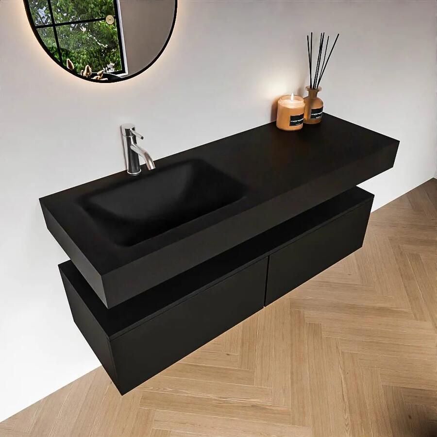 Zaro Alan badmeubel 130cm urban 2 lades met vrijhangende wastafel cloud links 1 kraangat urban