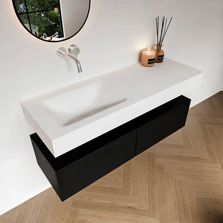 Zaro Alan badmeubel 130cm urban 2 lades met vrijhangende wastafel cloud links zonder kraangat talc