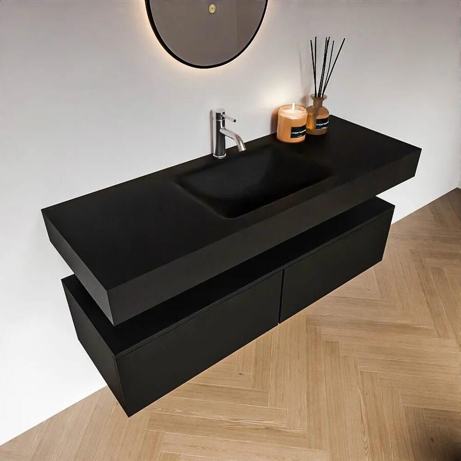 Zaro Alan badmeubel 130cm urban 2 lades met vrijhangende wastafel cloud midden 1 kraangat urban