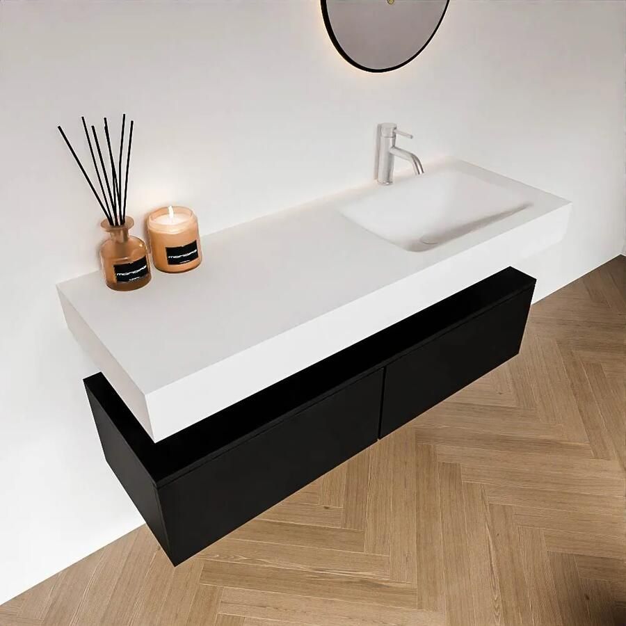 Zaro Alan badmeubel 130cm urban 2 lades met vrijhangende wastafel cloud rechts 1 kraangat talc