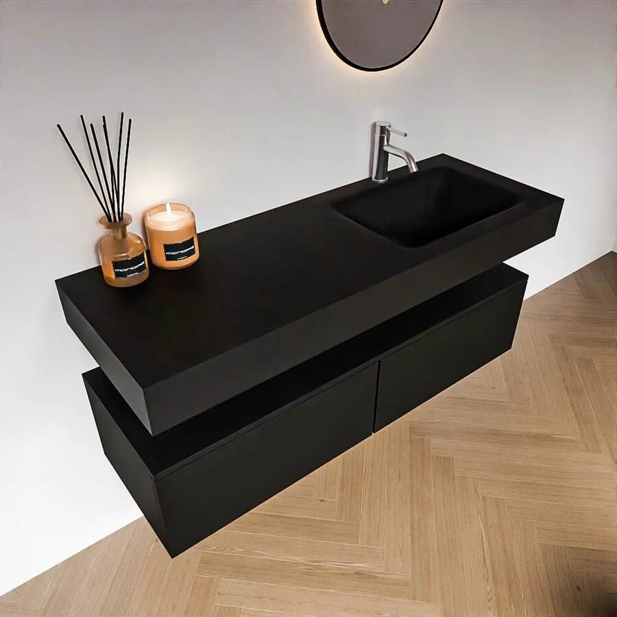 Zaro Alan badmeubel 130cm urban 2 lades met vrijhangende wastafel cloud rechts 1 kraangat urban