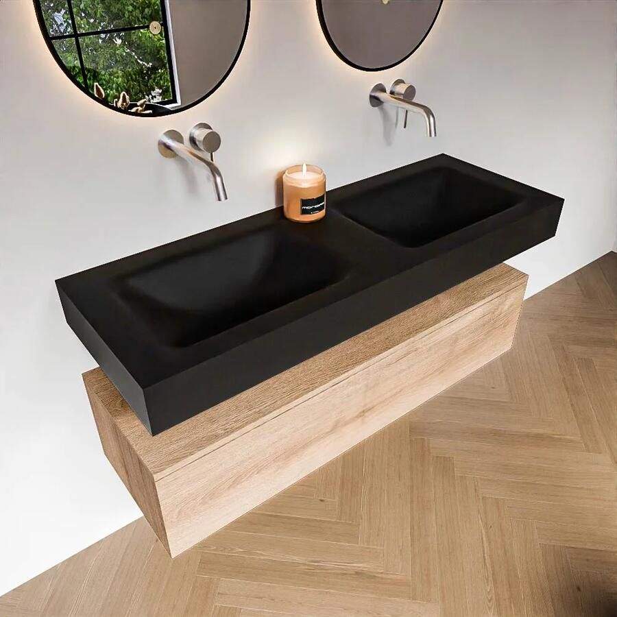 Zaro Alan badmeubel 130cm washed oak 1 lade met vrijhangende wastafel cloud dubbel zonder kraangat urban