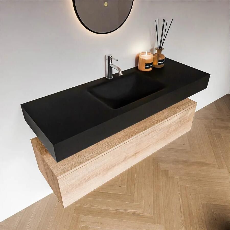 Zaro Alan badmeubel 130cm washed oak 1 lade met vrijhangende wastafel cloud midden 1 kraangat urban