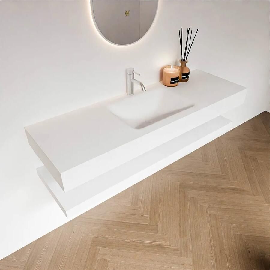 Zaro Alan badmeubel 140cm met planchet talc en vrijhangende wastafel cloud midden 1 kraangat talc