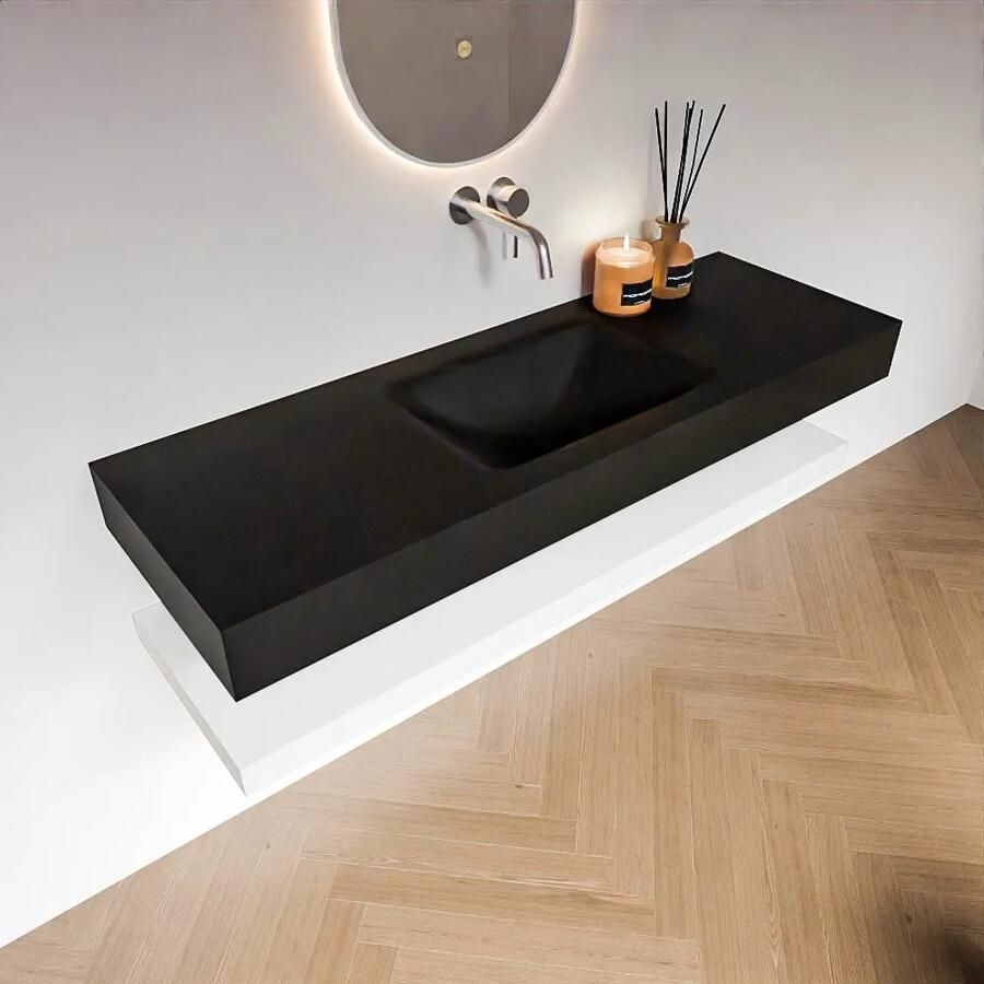 Zaro Alan badmeubel 140cm met planchet talc en vrijhangende wastafel cloud midden zonder kraangat urban