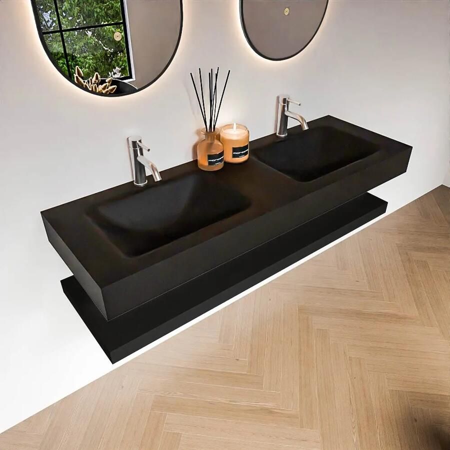 Zaro Alan badmeubel 140cm met planchet urban en vrijhangende wastafel cloud dubbel 2 kraangaten urban