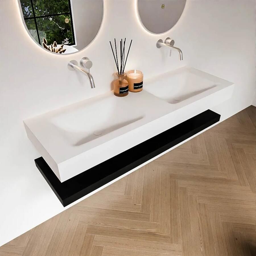 Zaro Alan badmeubel 140cm met planchet urban en vrijhangende wastafel cloud dubbel zonder kraangat talc