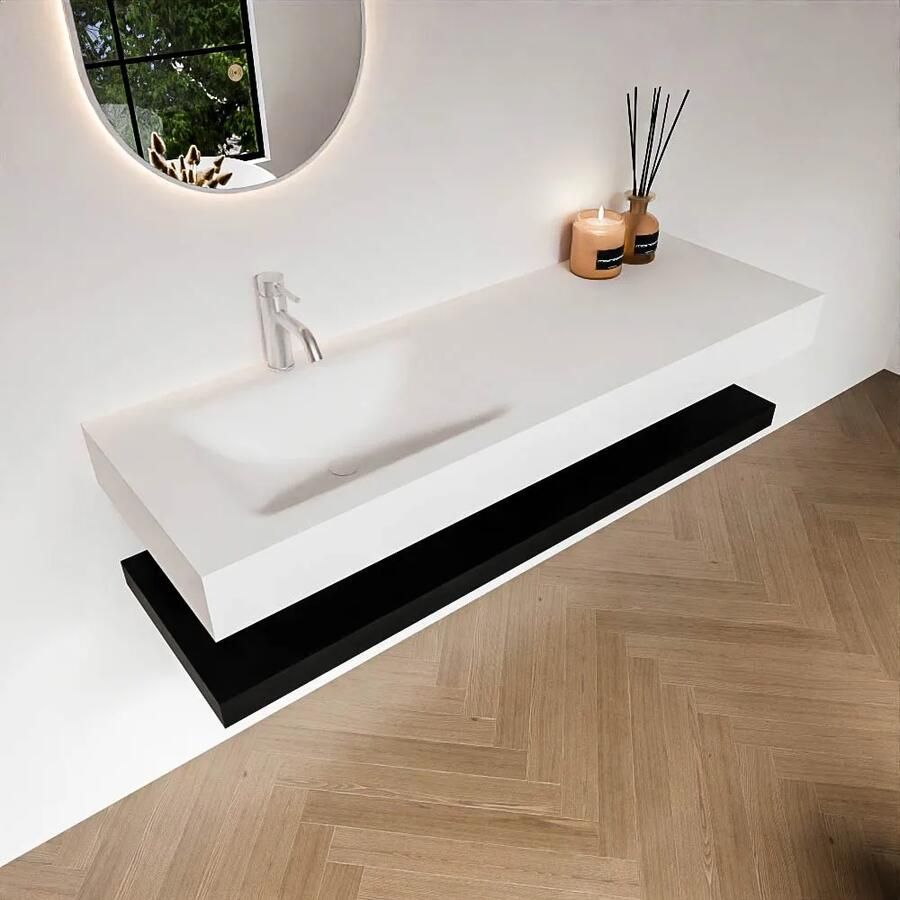 Zaro Alan badmeubel 140cm met planchet urban en vrijhangende wastafel cloud links 1 kraangat talc