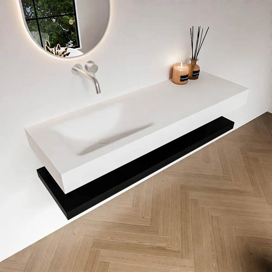 Zaro Alan badmeubel 140cm met planchet urban en vrijhangende wastafel cloud links zonder kraangat talc