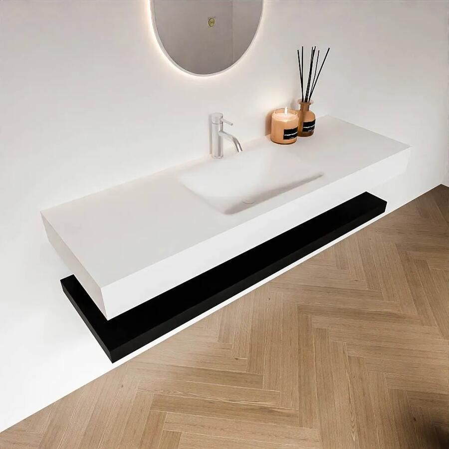 Zaro Alan badmeubel 140cm met planchet urban en vrijhangende wastafel cloud midden 1 kraangat talc