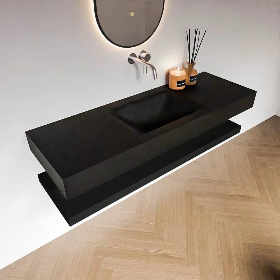 Zaro Alan badmeubel 140cm met planchet urban en vrijhangende wastafel cloud midden zonder kraangat urban