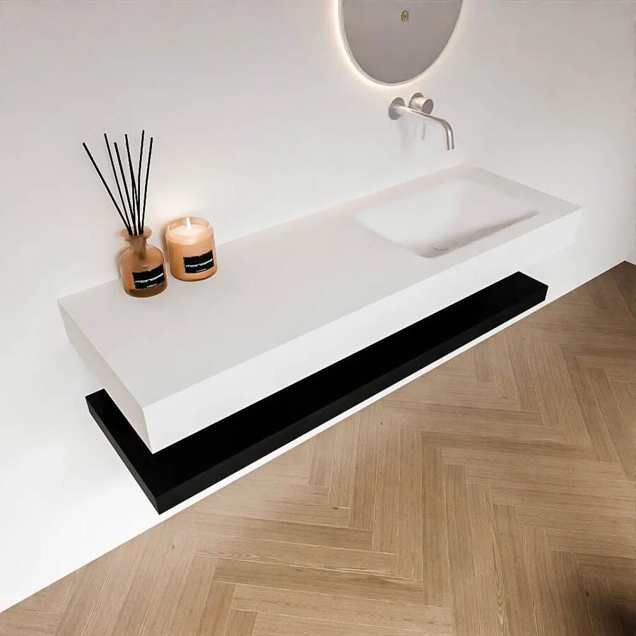 Zaro Alan badmeubel 140cm met planchet urban en vrijhangende wastafel cloud rechts zonder kraangat talc