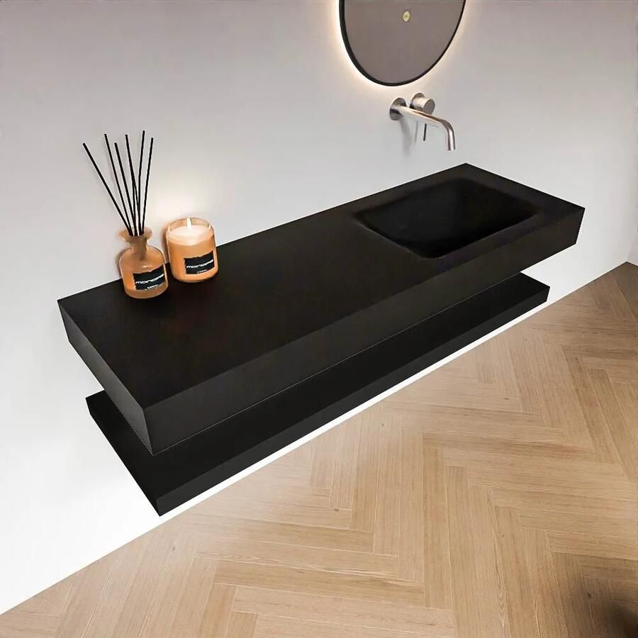 Zaro Alan badmeubel 140cm met planchet urban en vrijhangende wastafel cloud rechts zonder kraangat urban