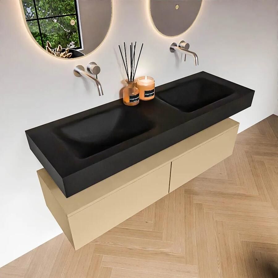 Zaro Alan badmeubel 140cm sand 2 lades met vrijhangende wastafel cloud dubbel zonder kraangat urban