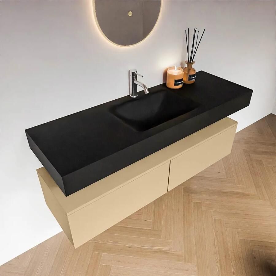 Zaro Alan badmeubel 140cm sand 2 lades met vrijhangende wastafel cloud midden 1 kraangat urban