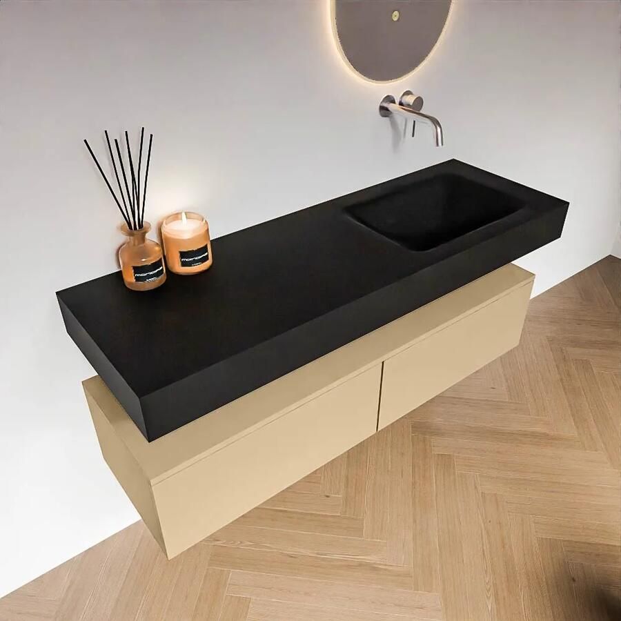 Zaro Alan badmeubel 140cm sand 2 lades met vrijhangende wastafel cloud rechts zonder kraangat urban