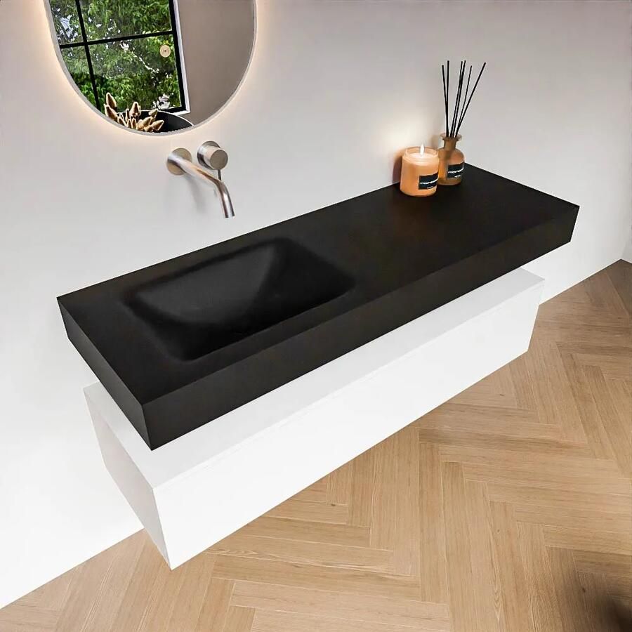 Zaro Alan badmeubel 140cm talc 1 lade met vrijhangende wastafel cloud links zonder kraangat urban