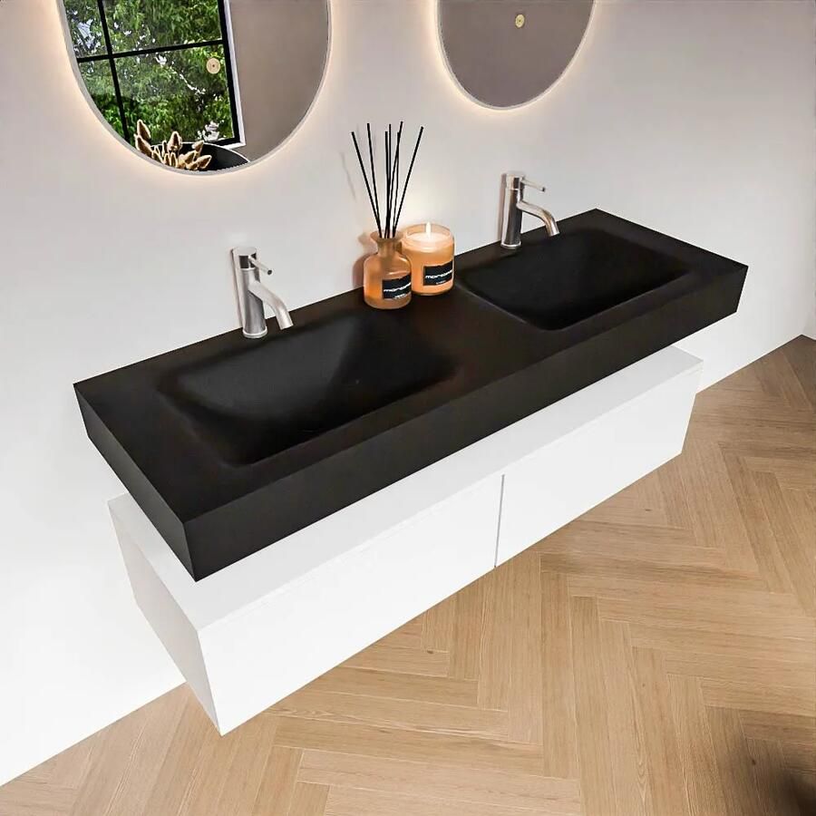 Zaro Alan badmeubel 140cm talc 2 lades met vrijhangende wastafel cloud dubbel 2 kraangaten urban