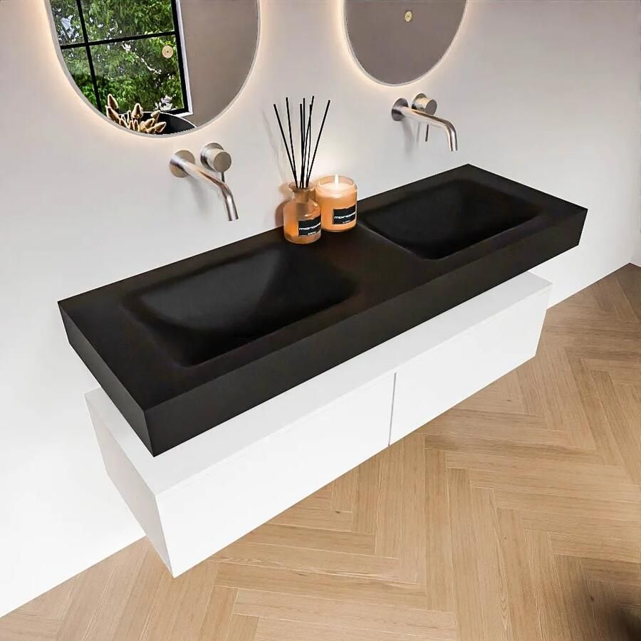 Zaro Alan badmeubel 140cm talc 2 lades met vrijhangende wastafel cloud dubbel zonder kraangat urban