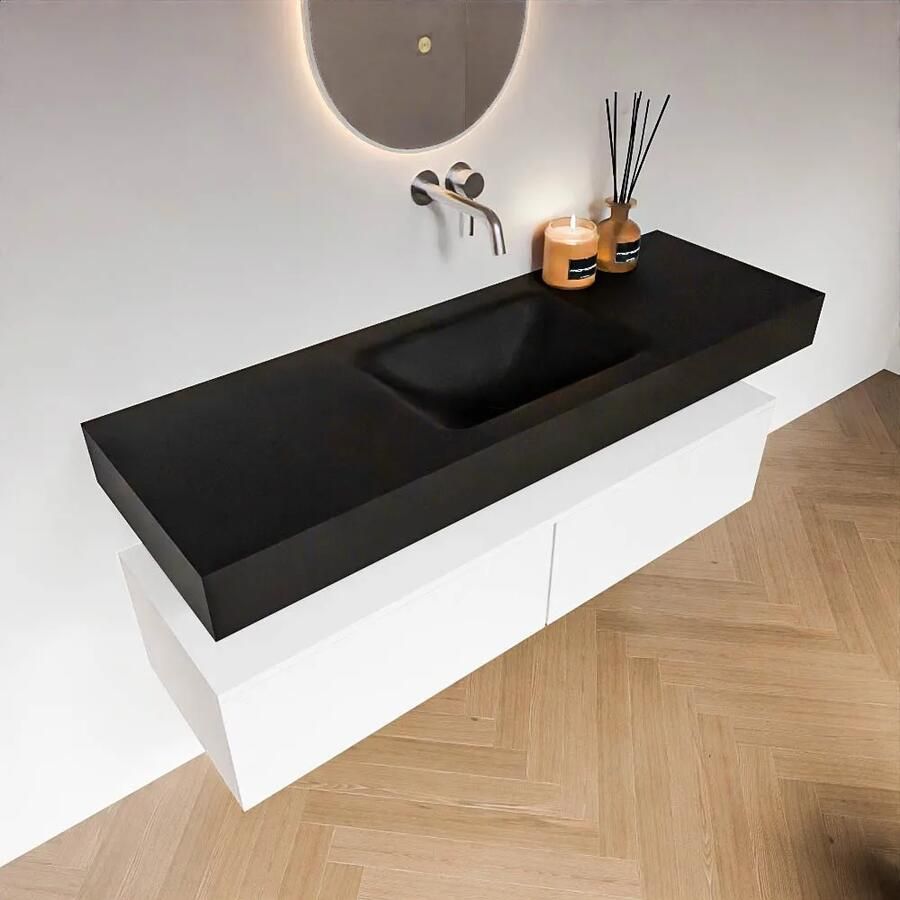 Zaro Alan badmeubel 140cm talc 2 lades met vrijhangende wastafel cloud midden zonder kraangat urban