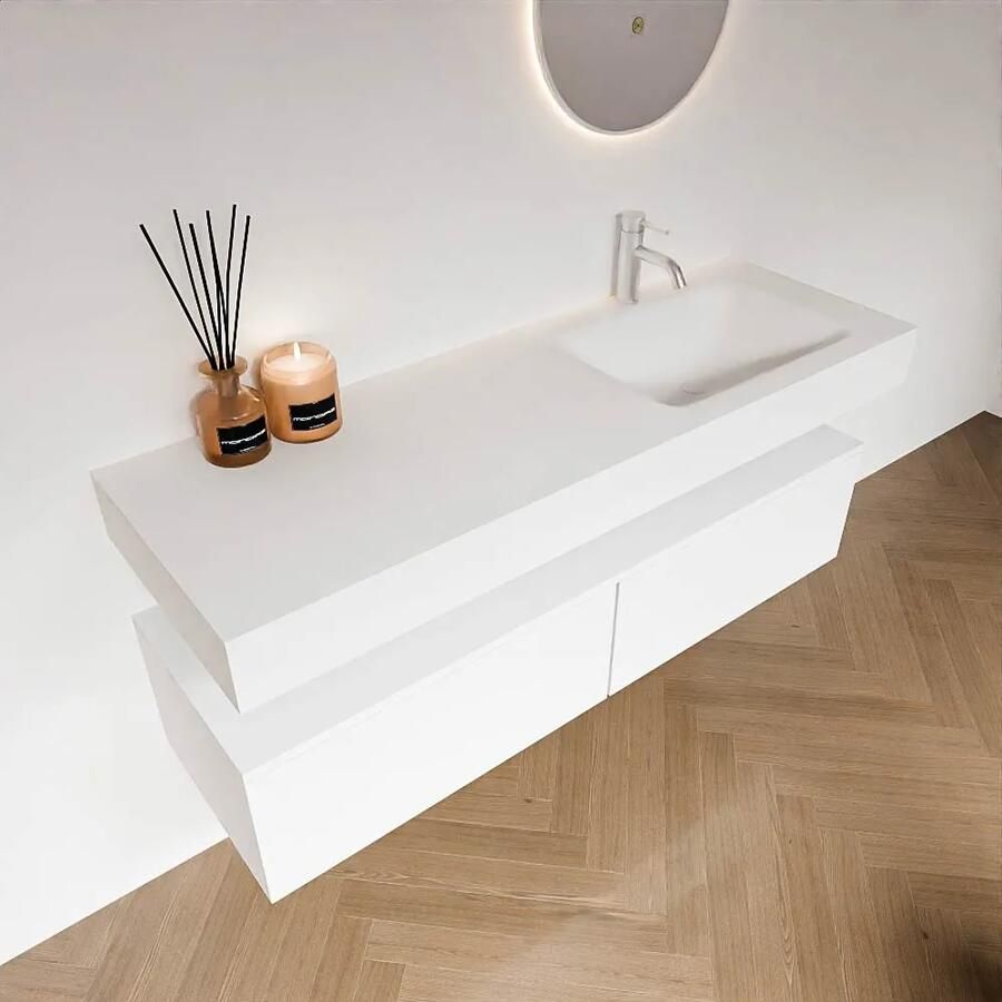 Zaro Alan badmeubel 140cm talc 2 lades met vrijhangende wastafel cloud rechts 1 kraangat talc