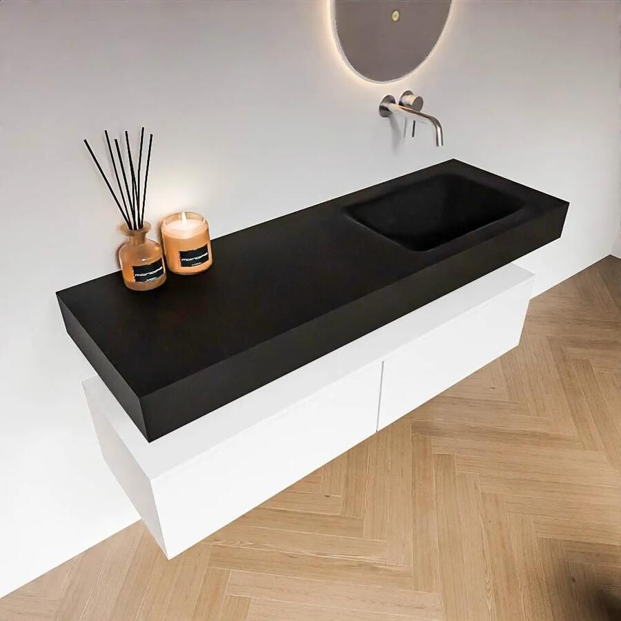 Zaro Alan badmeubel 140cm talc 2 lades met vrijhangende wastafel cloud rechts zonder kraangat urban