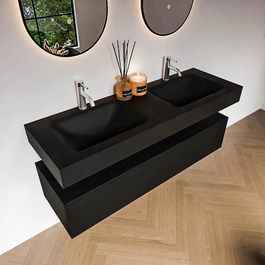 Zaro Alan badmeubel 140cm urban 1 lade met vrijhangende wastafel cloud dubbel 2 kraangaten urban