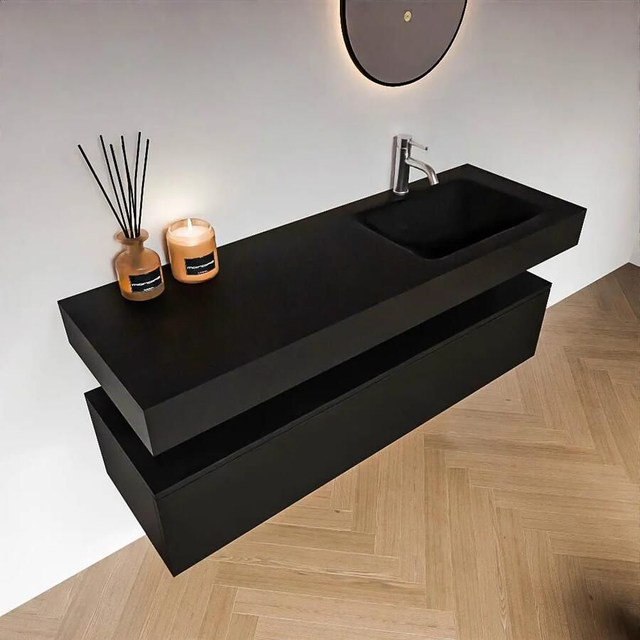 Zaro Alan badmeubel 140cm urban 1 lade met vrijhangende wastafel cloud rechts 1 kraangat urban