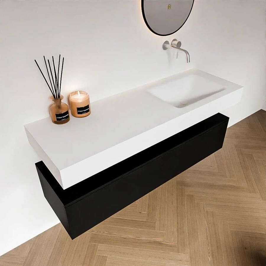 Zaro Alan badmeubel 140cm urban 1 lade met vrijhangende wastafel cloud rechts zonder kraangat talc