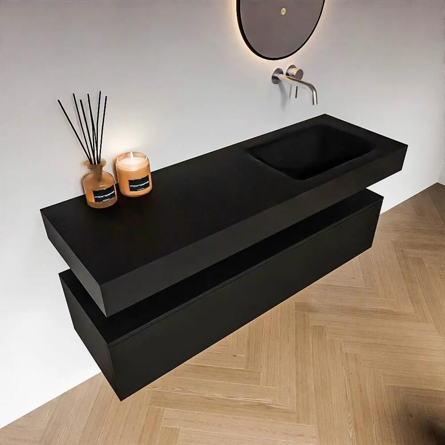 Zaro Alan badmeubel 140cm urban 1 lade met vrijhangende wastafel cloud rechts zonder kraangat urban