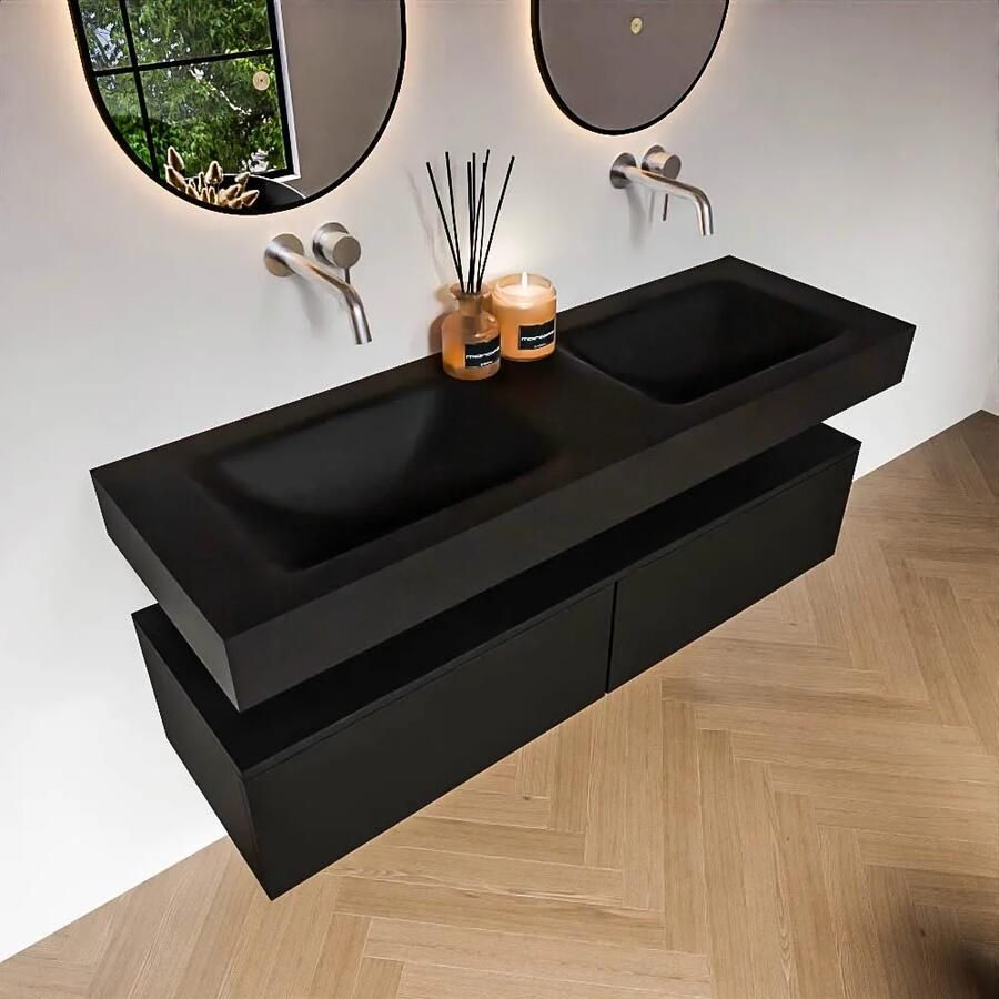 Zaro Alan badmeubel 140cm urban 2 lades met vrijhangende wastafel cloud dubbel zonder kraangat urban