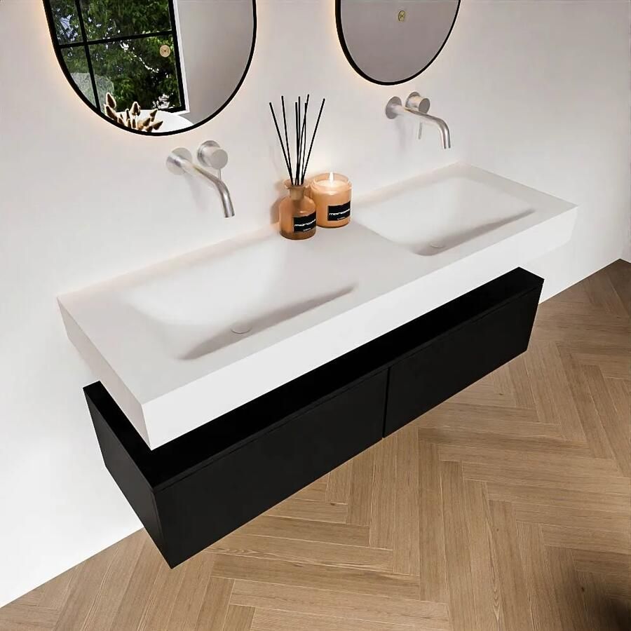 Zaro Alan badmeubel 140cm urban 2 lades met vrijhangende wastafel cloud dubbel zonder kraangat talc