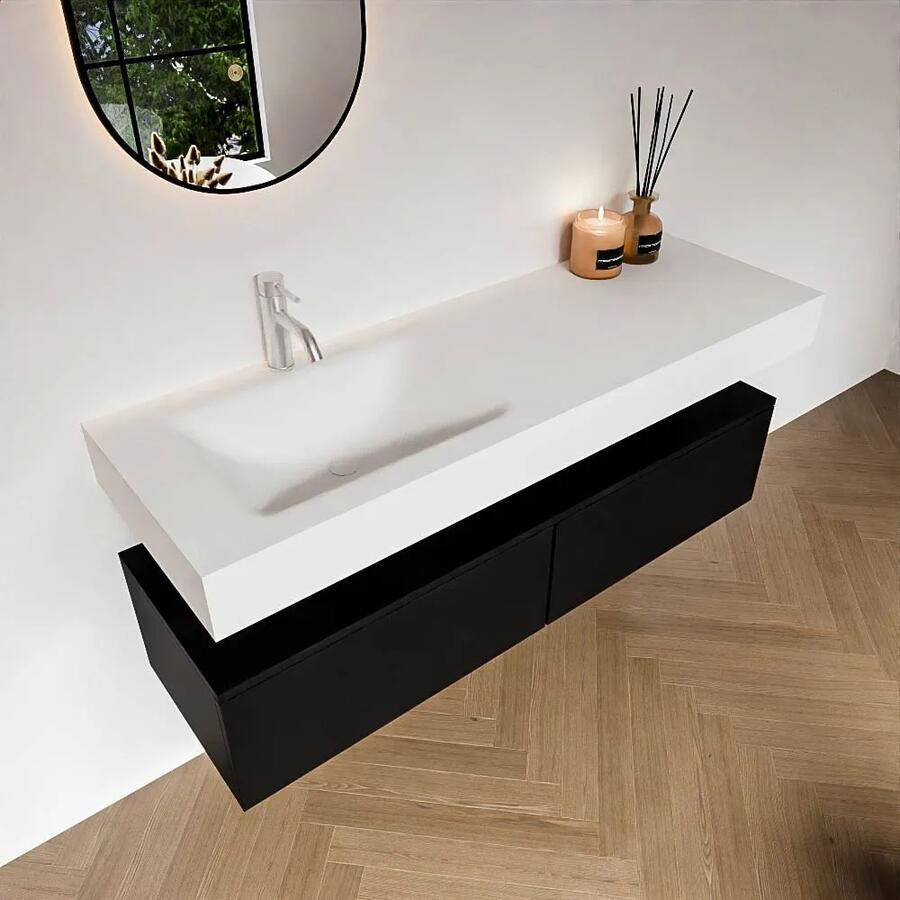 Zaro Alan badmeubel 140cm urban 2 lades met vrijhangende wastafel cloud links 1 kraangat talc