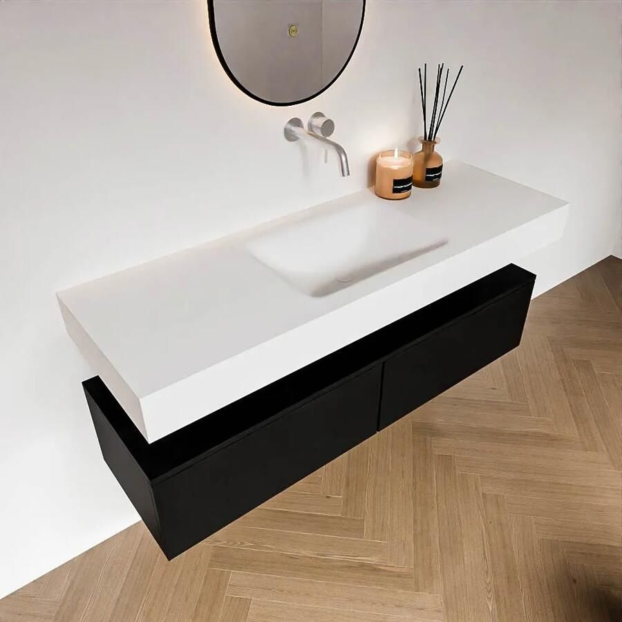 Zaro Alan badmeubel 140cm urban 2 lades met vrijhangende wastafel cloud midden zonder kraangat talc