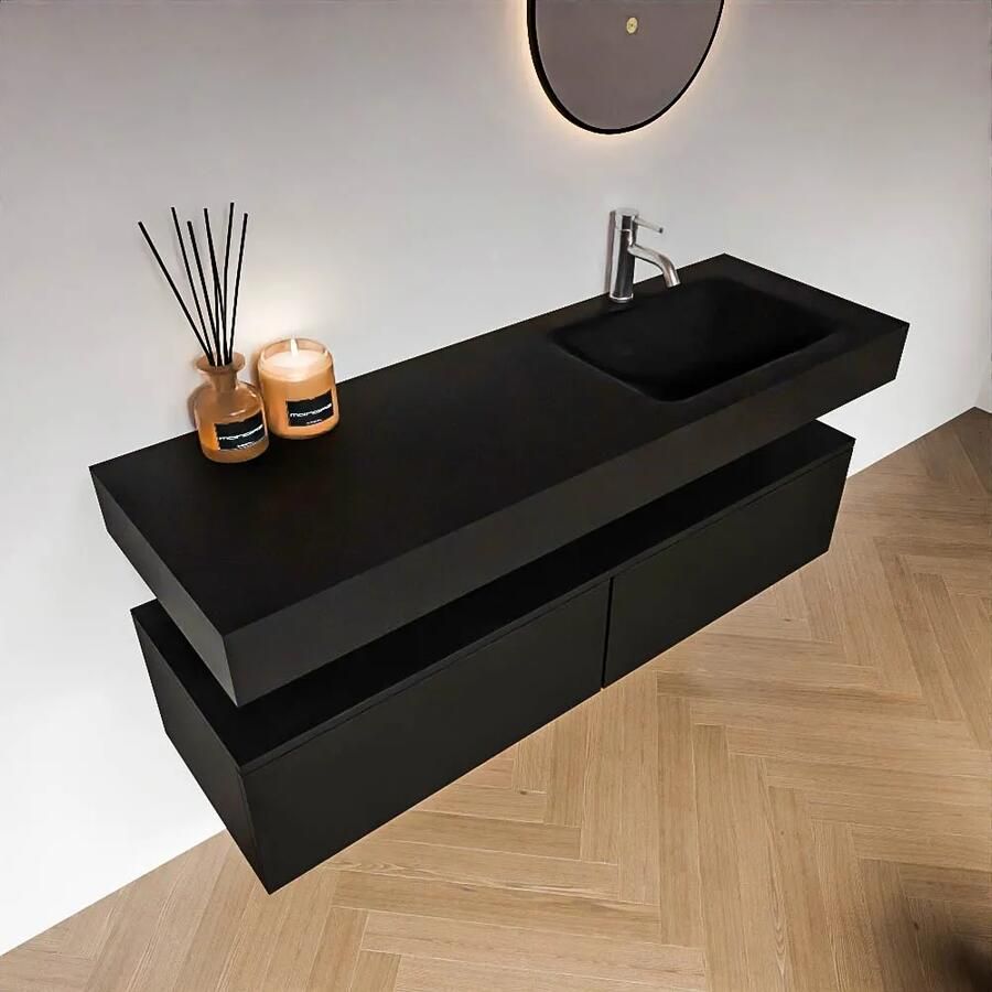 Zaro Alan badmeubel 140cm urban 2 lades met vrijhangende wastafel cloud rechts 1 kraangat urban