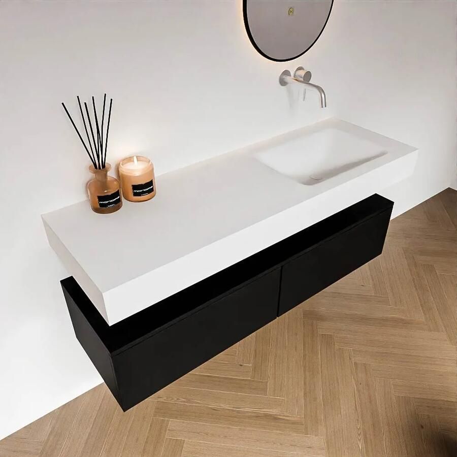 Zaro Alan badmeubel 140cm urban 2 lades met vrijhangende wastafel cloud rechts zonder kraangat talc