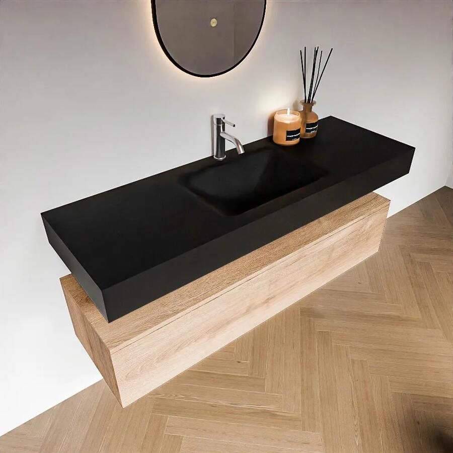 Zaro Alan badmeubel 140cm washed oak 1 lade met vrijhangende wastafel cloud midden 1 kraangat urban