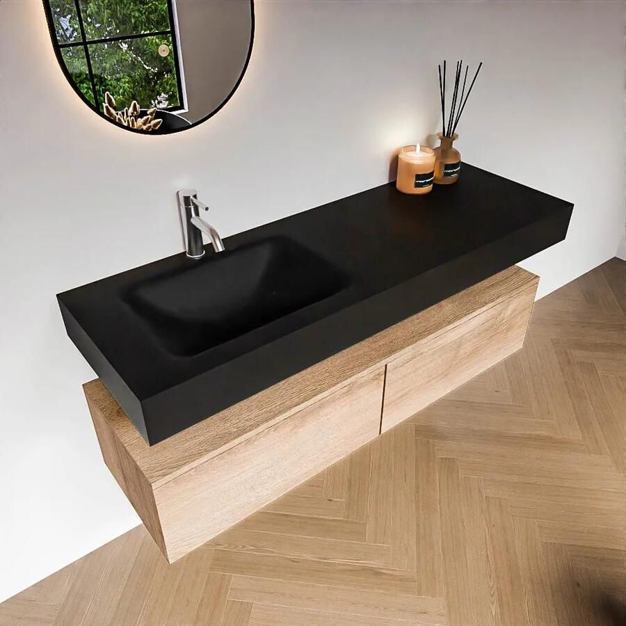 Zaro Alan badmeubel 140cm washed oak 2 lades met vrijhangende wastafel cloud links 1 kraangat urban