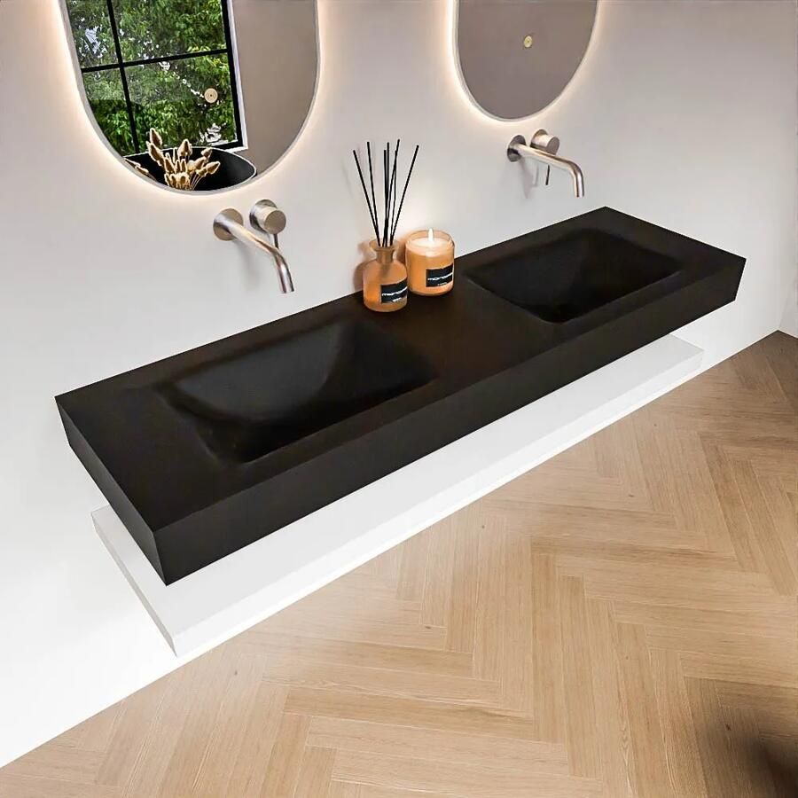 Zaro Alan badmeubel 160cm met planchet talc en vrijhangende wastafel cloud dubbel zonder kraangat urban