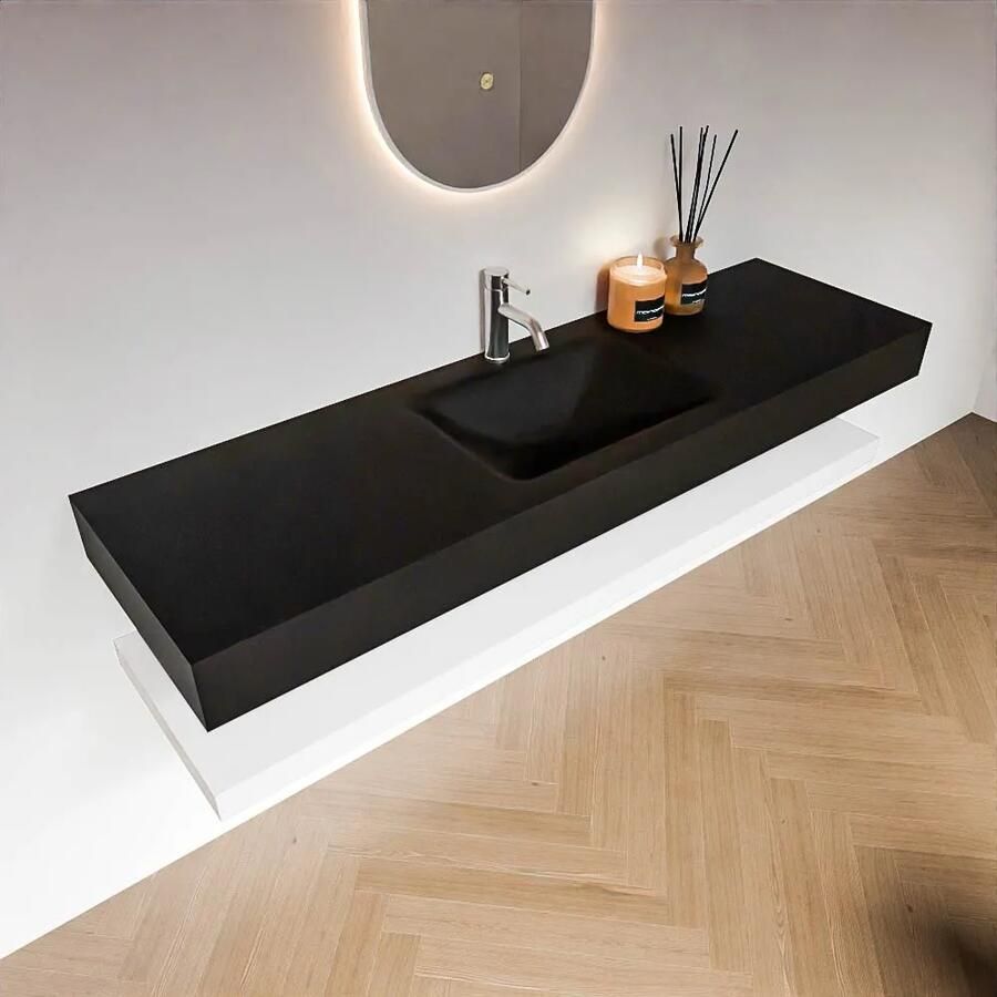 Zaro Alan badmeubel 160cm met planchet talc en vrijhangende wastafel cloud midden 1 kraangat urban