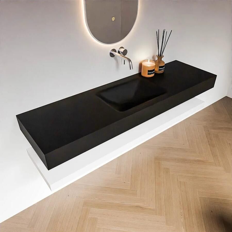 Zaro Alan badmeubel 160cm met planchet talc en vrijhangende wastafel cloud midden zonder kraangat urban