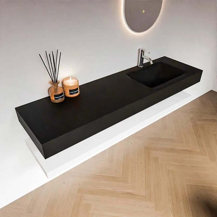 Zaro Alan badmeubel 160cm met planchet talc en vrijhangende wastafel cloud rechts 1 kraangat urban