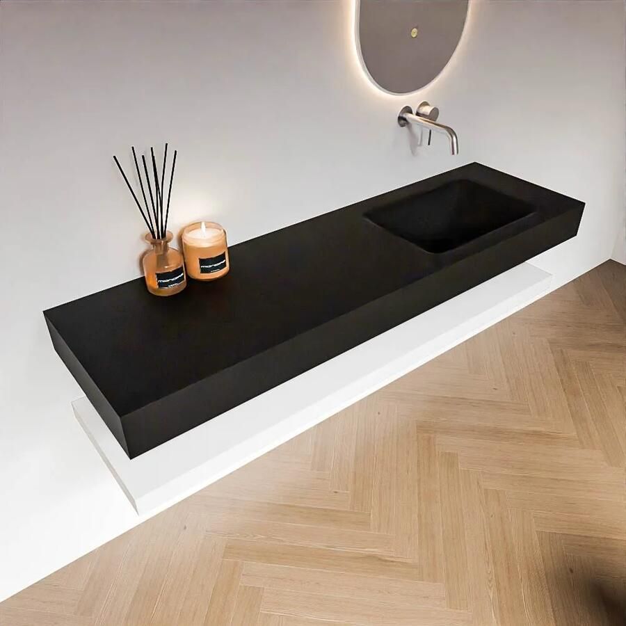 Zaro Alan badmeubel 160cm met planchet talc en vrijhangende wastafel cloud rechts zonder kraangat urban