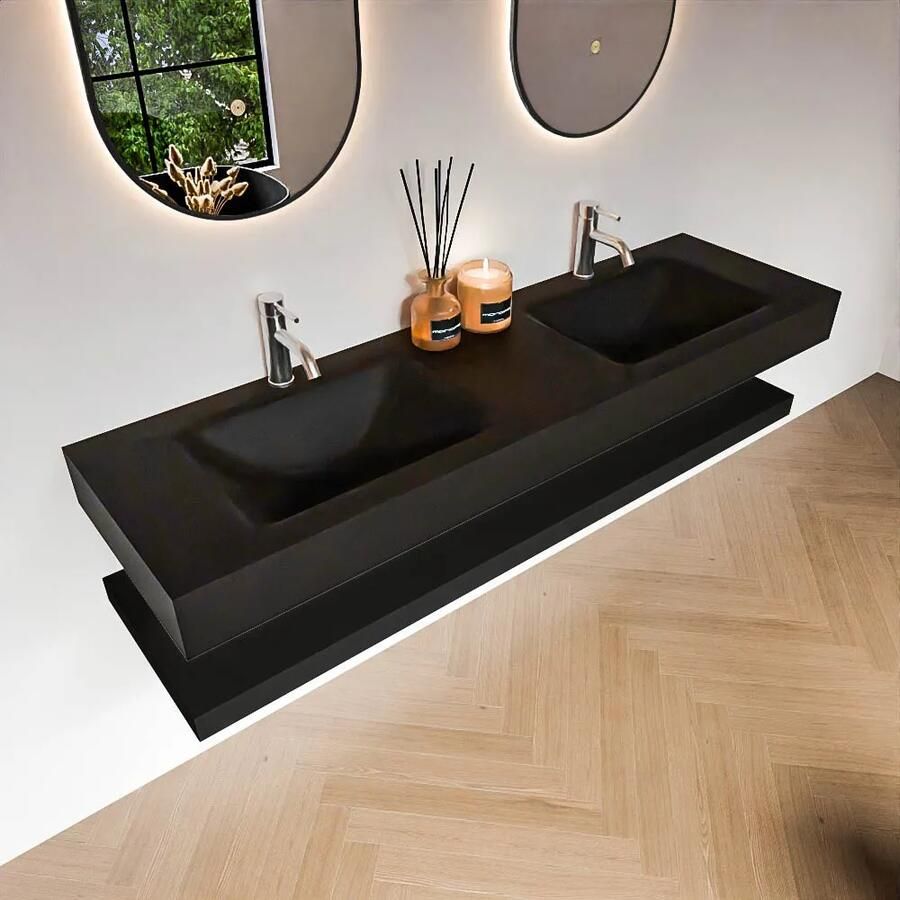 Zaro Alan badmeubel 160cm met planchet urban en vrijhangende wastafel cloud dubbel 2 kraangaten urban